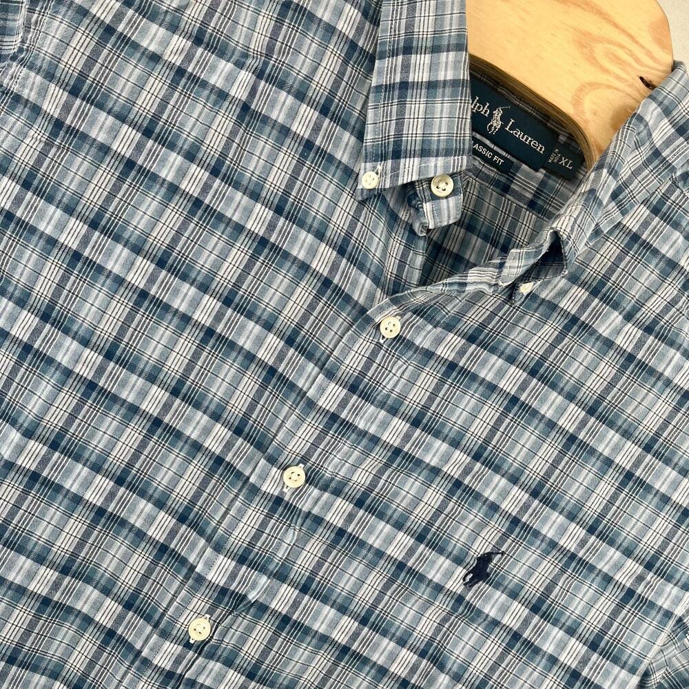 Polo Ralph Lauren Classic Fit Mens XL Blue Plaid Short Sleeve Button Down